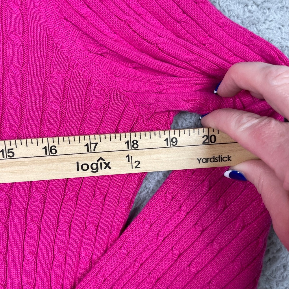 Lauren Active Ralph Lauren Full Zip Sweater Womens Large Pink Cable Knit Crest - Picture 9 of 11